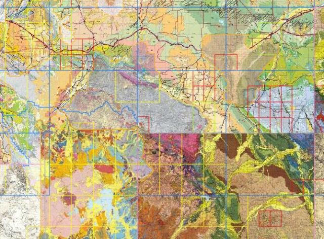 Zoomed in on the Beartooth Mountains, south-central Montana, with map outlines turned on.